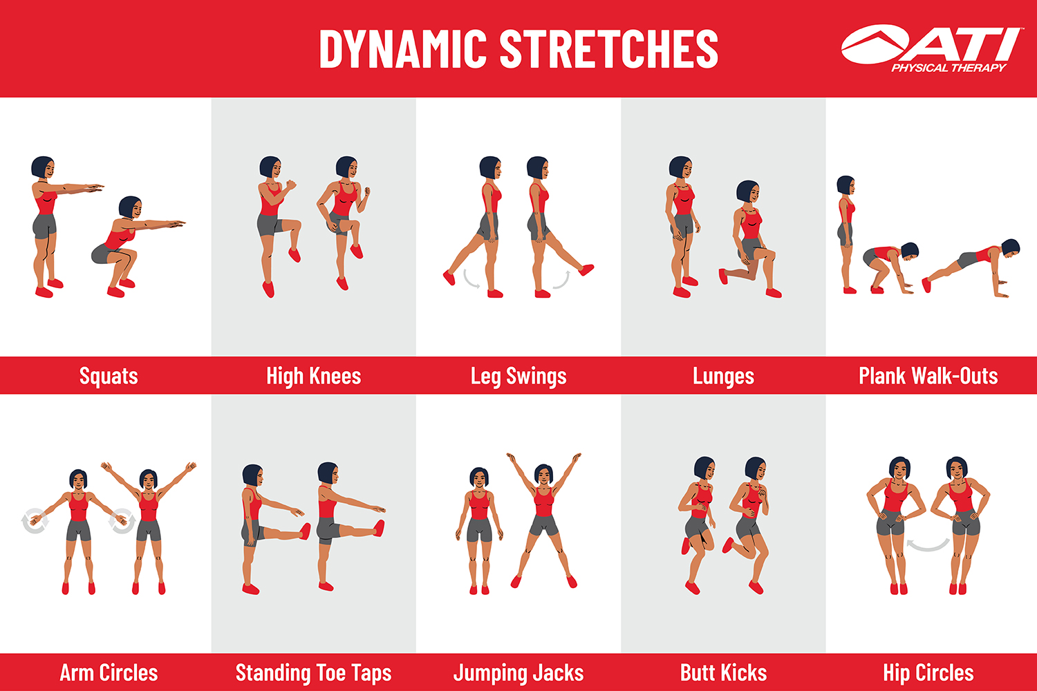 Dynamic stretching exercises with pictures